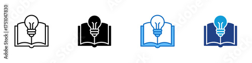 Learning Idea Multiple Style Icon Design Vector - Open book with a light bulb, representing creativity, innovation, and knowledge gained through study