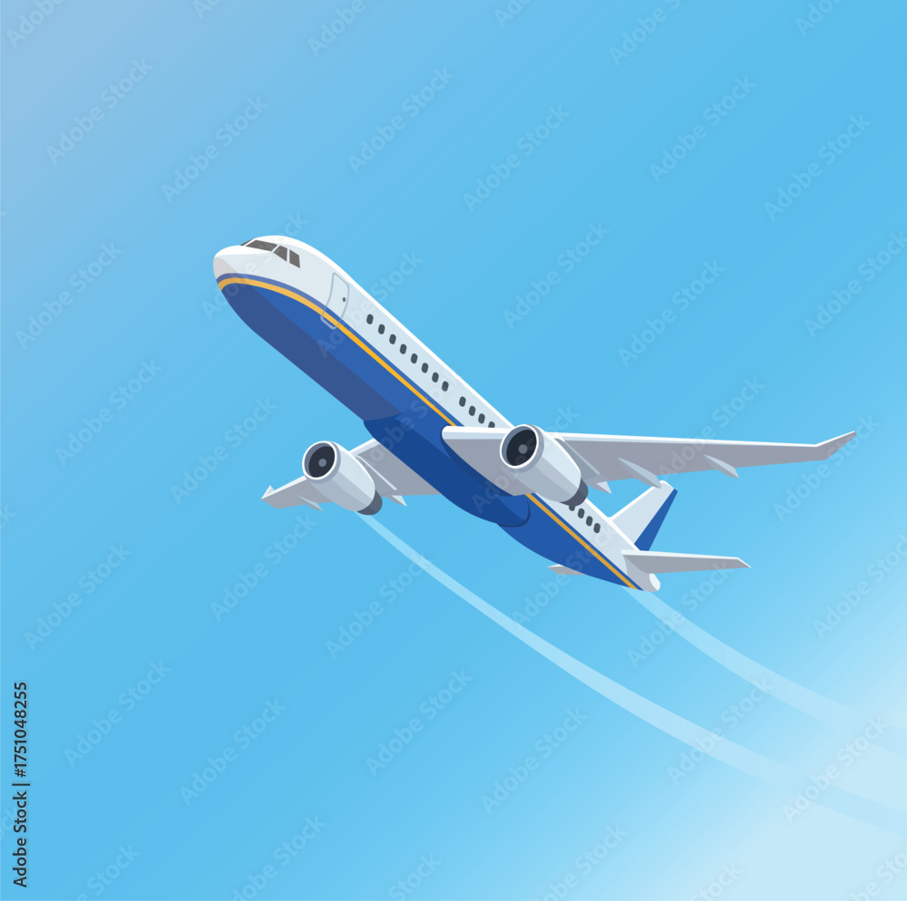 Naklejka premium Passenger Airplane Taking Off into Blue Sky