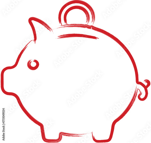 Red Piggy Bank Icon with Brushstroke Style