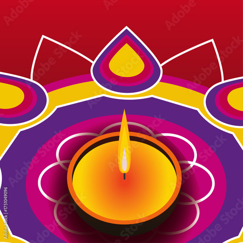 Happy Diwali Background Vector with Decorative Rangoli and Glowing Diya