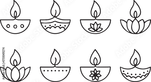 Collection of Traditional Indian Diya Lamps for Diwali
