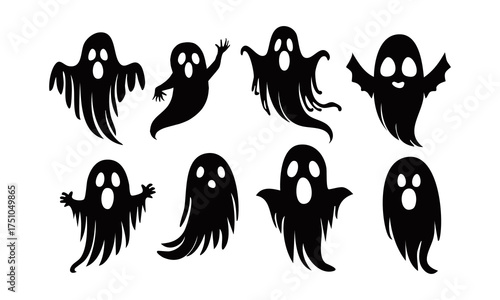 Halloween Ghosts Vector Collection with Different Poses suitable for graphic design