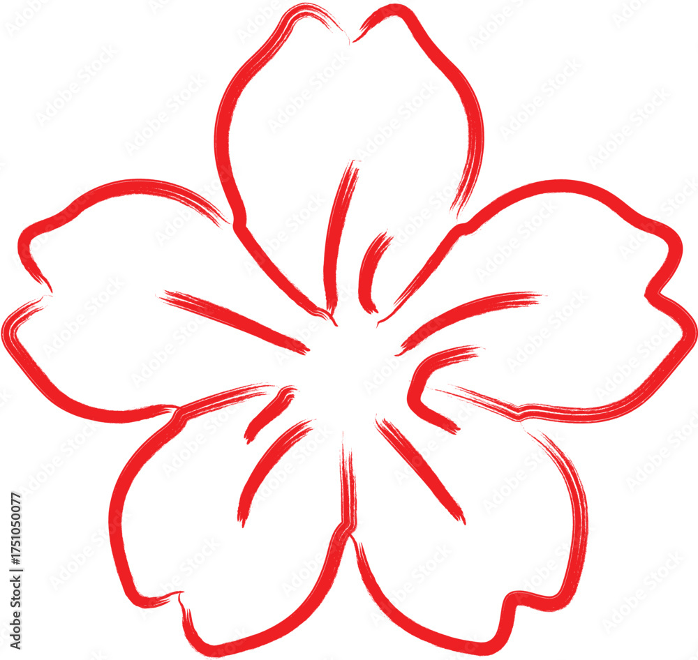 Fototapeta premium Red Brushstroke Flower Outline on White Background