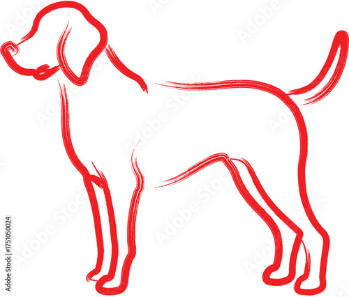 Red brushstroke outline of a dog