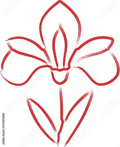Red Brushstroke Flower Outline