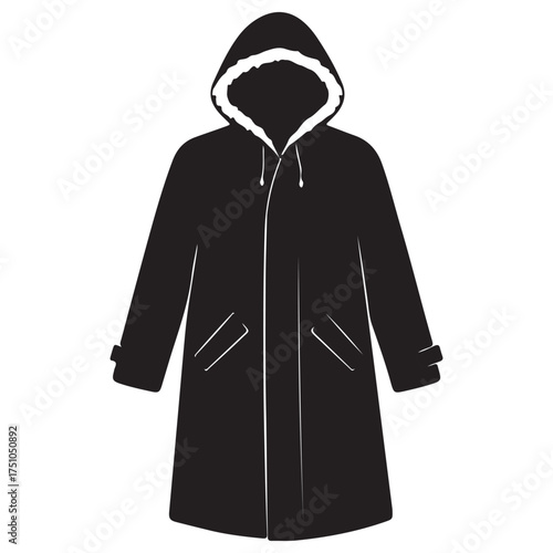 Stylish Black Hooded Coat for Protection from the Elements Fashionable and Practical Outerwear Graphic Design