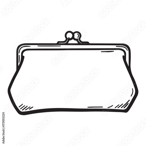 Vintage Coin Purse Illustration Classic Clasp Wallet Design Minimalist Outline Style Perfect for Retro Fashion and Finance Concepts