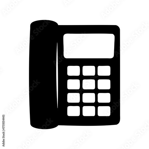 Simple black telephone icon illustration with push buttons and handset isolated