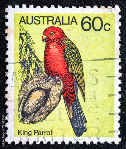 AUSTRALIA - CIRCA 1980:A Stamp shows image of a King Parrot from the series 
