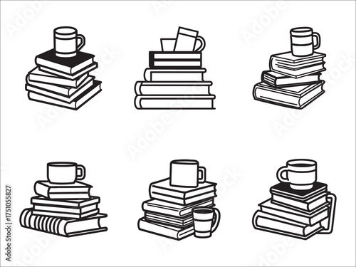 Stack of books and coffee mugs vector illustration design