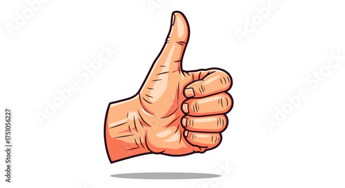 A detailed cartoon illustration of a human hand giving a thumbs-up gesture of approval on a white background.