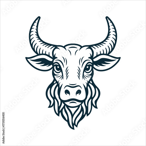 Hand-drawn bull head in vintage engraving style with bold monochrome lines. Classic Taurus zodiac sign illustration. Perfect for logo, tattoo, astrology, and horoscope art. Part of set.