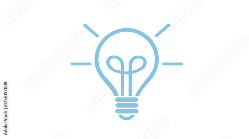 Light blue lightbulb icon with radiating lines symbolizing new ideas, creativity, and inspiration. Concept of innovation and problem-solving.