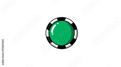 Stylized green poker chip illustration, isolated casino gaming token, vector graphic element for gambling and game design