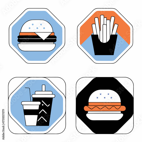Vector Illustration of Fast Food Items Burger Fries Drink. Free Download Vector Illustration of Fast Food Items Burger Fries Drink. - GFXLoad