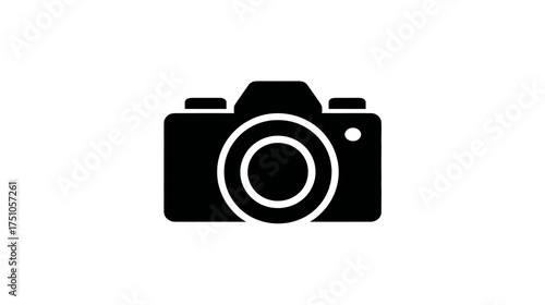 Black camera icon isolated on white background. Digital photography symbol or vintage photo device silhouette, modern vector graphic.