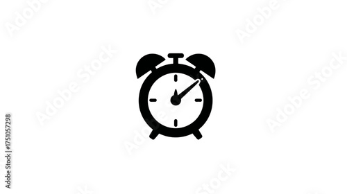 Minimalist black alarm clock icon. Essential symbol for time management, scheduling, deadlines, and morning wake-up calls.