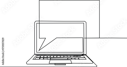 Laptop with message  continuous line drawing. Send message concept. Vector illustration isolated on white.