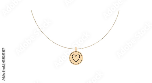 Minimalist golden necklace featuring a circular heart pendant on a white background adds a touch of elegance to your look showcasing the simplicity