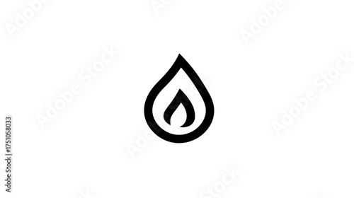 Minimalist black outline icon of a fuel drop with an internal flame, symbolizing energy, oil, gas, heating, and combustion.