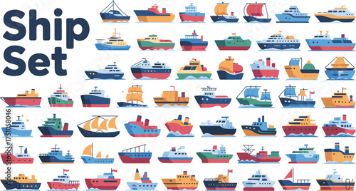 colorful ship icon bundle set for marine and nautical themed projects art clean background