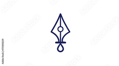 Elegant minimalist fountain pen icon with an ink drop, dark blue line art vector graphic on white, symbolizing writing, education, and creativity.