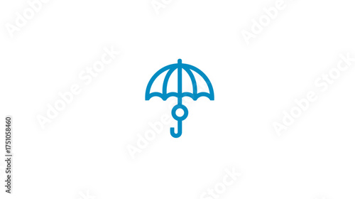 Blue Outline Umbrella Icon - Simple graphic symbol for protection, safety, security, weather, rain, and insurance concept.