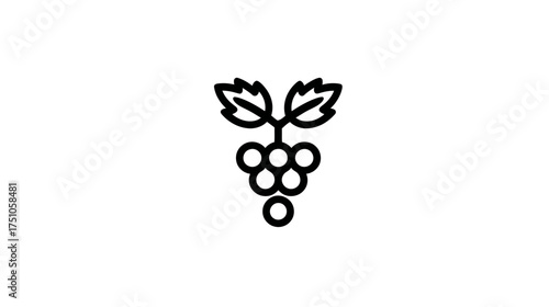 Minimalist line art grape icon with leaves. Simple outline vector illustration for fruit, wine, vineyard, organic produce, or healthy food concepts.