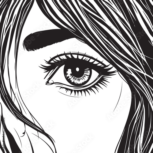 Vector art of close up of a woman eye with long lashes illustration.