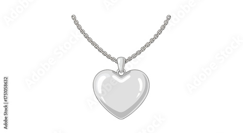 Dazzling Silver Heart Pendant Necklace with Delicate Chain Isolated on White Background Depicting Love and Elegance