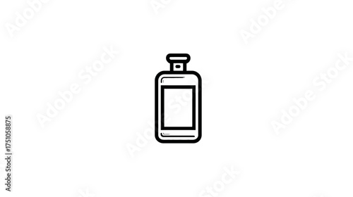 Minimalist outline icon of a generic rectangular bottle with a stopper, ideal for spirits, alcohol, perfume, or liquid containers.