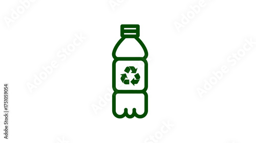 Green outline icon of a plastic bottle with a recycling symbol, representing environmental conservation, sustainability, and waste reduction.