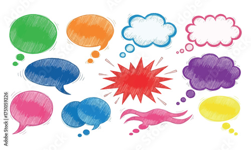 Vibrant watercolor speech bubbles and thought clouds for communication and creative expression