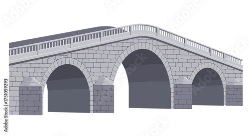 Detailed architectural rendering of an arched stone bridge with a neutral color scheme presenting a timeless structural design