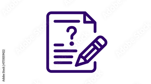 Questionnaire Document with Pencil Icon. Survey, Feedback Form, Query, Quiz, Exam, Evaluation, or Test Symbol.