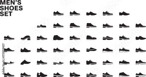 Diverse men shoe icon bundle collection for fashion and design projects