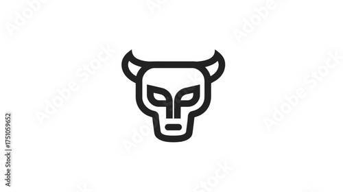 Minimalist bull head icon, aggressive animal mask line art graphic, strong modern silhouette vector illustration, strength power symbol