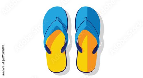 Vibrant summer footwear illustration showcases a pair of playful blue and yellow flip-flops offering a cheerful vibe of beach outings and casual