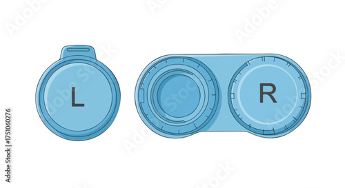 Cartoon style illustration of a blue contact lens case isolated on a clean white background showcase