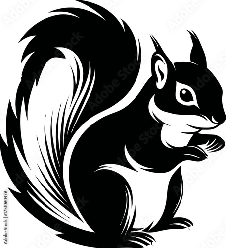 Elegant Black and White Squirrel Vector Illustration for Nature Design