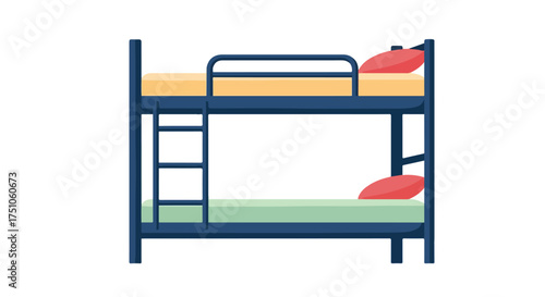Illustration of a functional blue bunk bed design, providing a modern and space-saving sleeping solution suitable for shared rooms and small