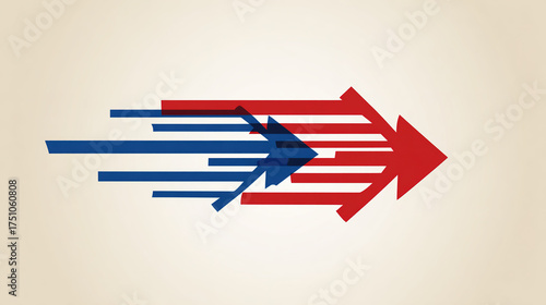 reprisal. A sharp red arrow deflecting a blue arrow on a neutral background. event key visuals, club posters, designed for fitness apps and gym onboarding.
