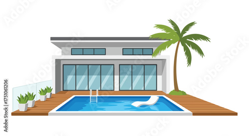 Modern tropical villa with private pool and palm tree offers a serene escape and relaxation retreat
