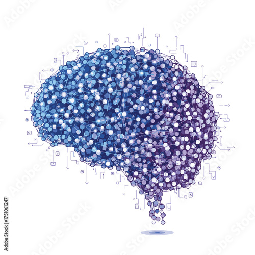 Abstract AI brain made of data nodes and digital connections — vector concept.