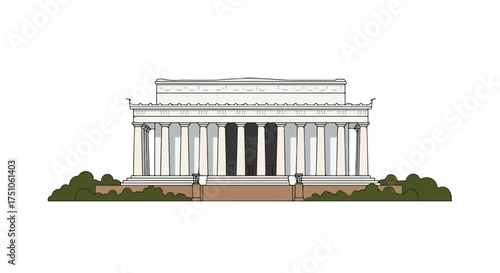 Illustrative depiction of the Lincoln Memorial structure with classical design and surrounding greenery for patriotic design use