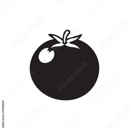 Tomato Silhouette – Black and White Stylized Vegetable Icon