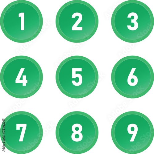 Bullet number set 1 to 9 with green background