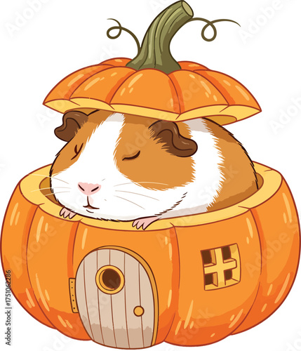 Cute orange cartoon cat playing with a mouse illustration
