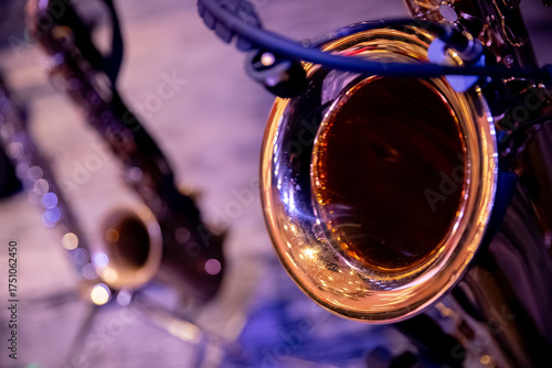 A CloseUp of a Saxophone in a Jazz Setting, Enhanced by Beautiful and Creative Lighting