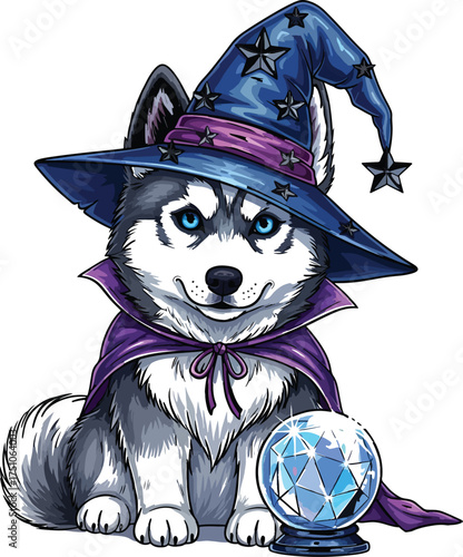 Wolf standing in the snowy night illustration